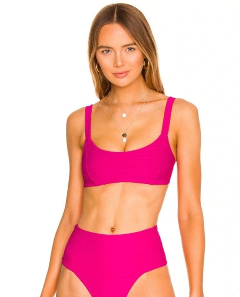 L*Space Jess Bikini Top in Bougainvillea Pink Ribbed Size D NWT